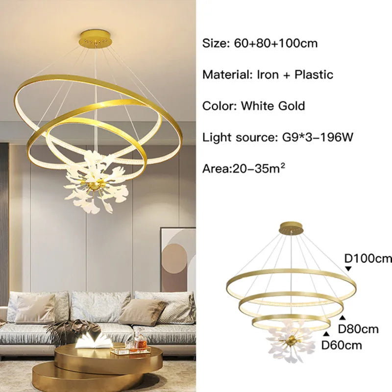 Moderno nórdico ginkgo ramo folha g9 led lustre de teto para sala estar jantar luminária decoração casa lustre iluminação interior