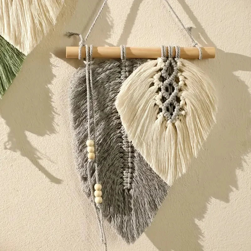 Pequeno macrame parede pendurado boho tecido folha macrame tapeçaria arte da parede para o quarto casa decoração presente para mulheres meninas