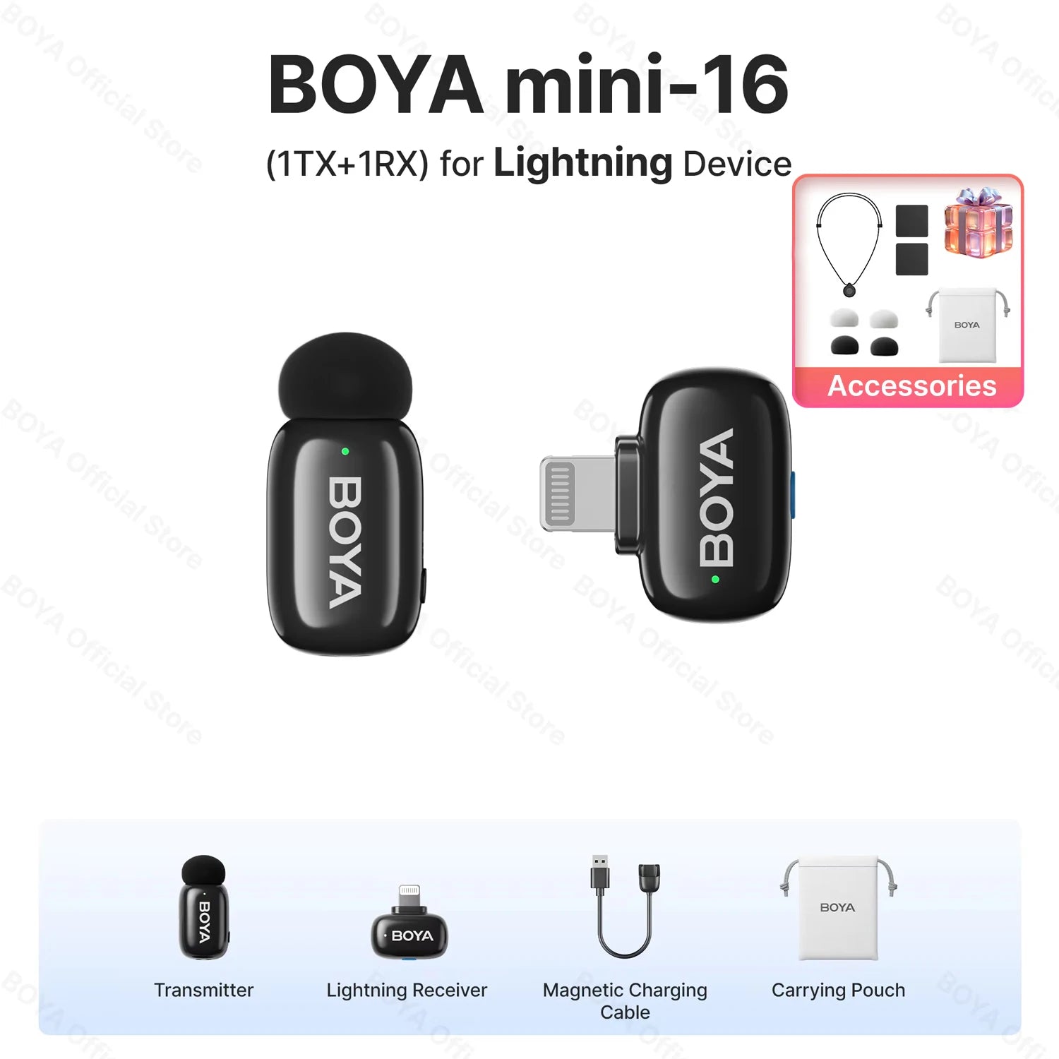 BOYA BOYA Mini Microfone de lapela sem fio com cancelamento de ruído para iPhone iPhone15-16 iPad Android Tipo C Smartphone, Câmera, YouTube Jogo Áudio ao vivo Gravação de vídeo Entrevista Vlog Transmissão sem fio 100m