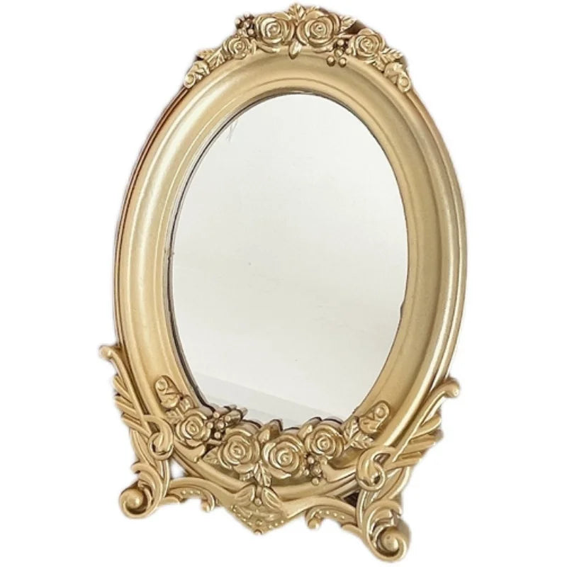 Molde de escultura rústica, espelho dourado, bandeja de decoração para casa, espelho decorativo para quarto, mesa, maquiagem