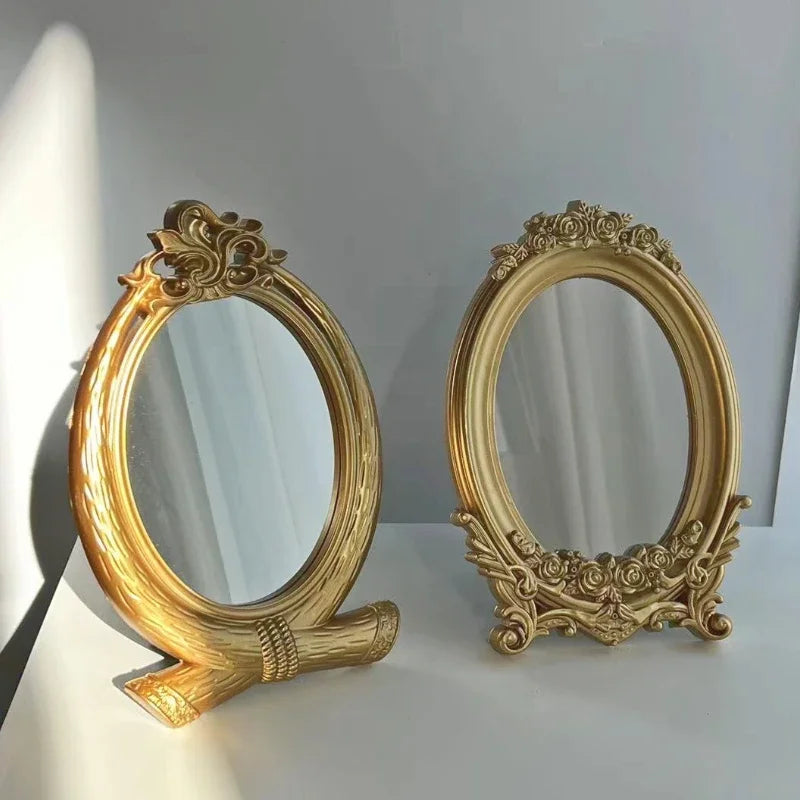 Molde de escultura rústica, espelho dourado, bandeja de decoração para casa, espelho decorativo para quarto, mesa, maquiagem