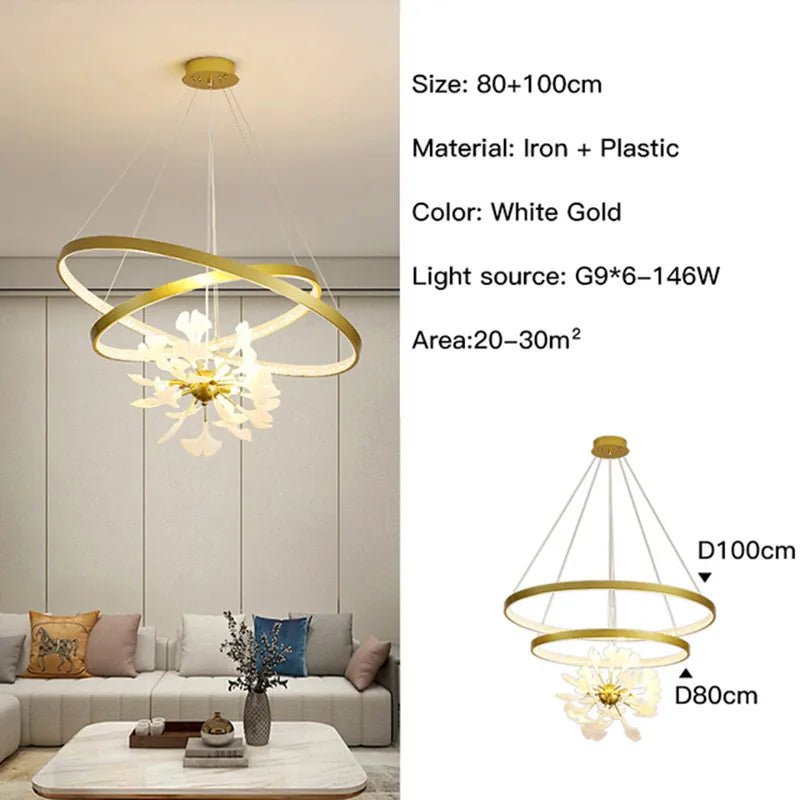 Moderno nórdico ginkgo ramo folha g9 led lustre de teto para sala estar jantar luminária decoração casa lustre iluminação interior