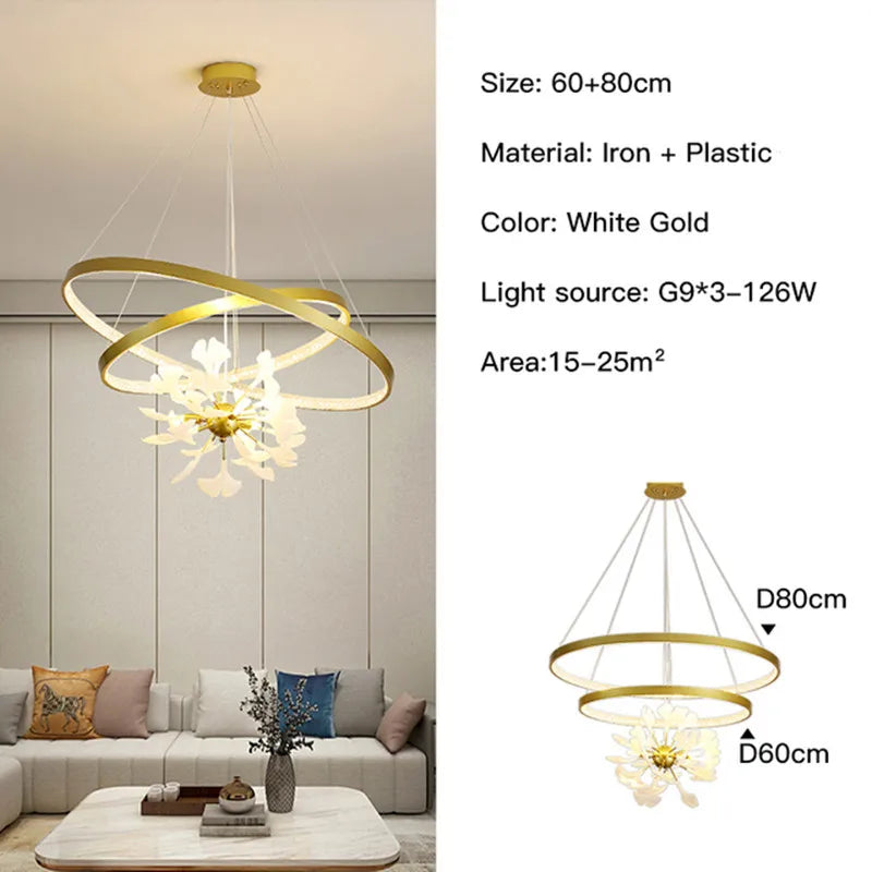 Moderno nórdico ginkgo ramo folha g9 led lustre de teto para sala estar jantar luminária decoração casa lustre iluminação interior