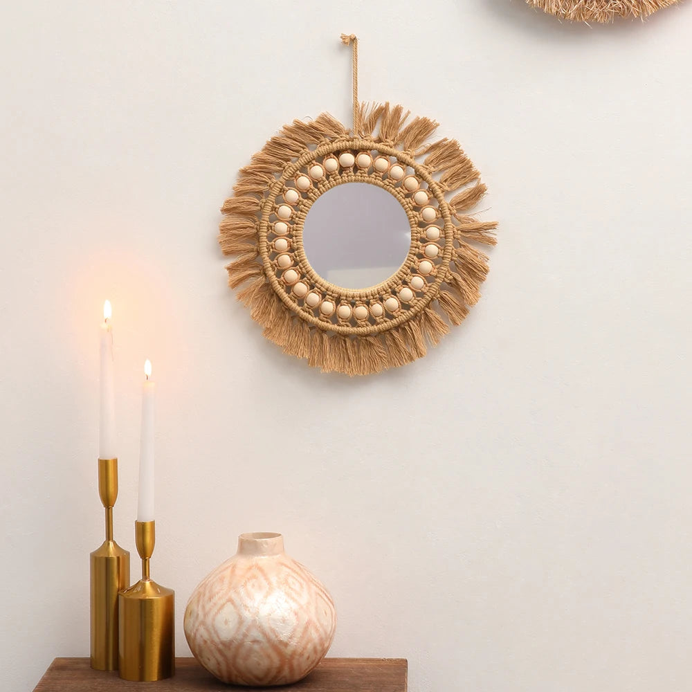 Espelhos de parede redondos decoração do quarto mão tecido espelho decorativo pendurado na parede para apartamento sala estar quarto decoração casa
