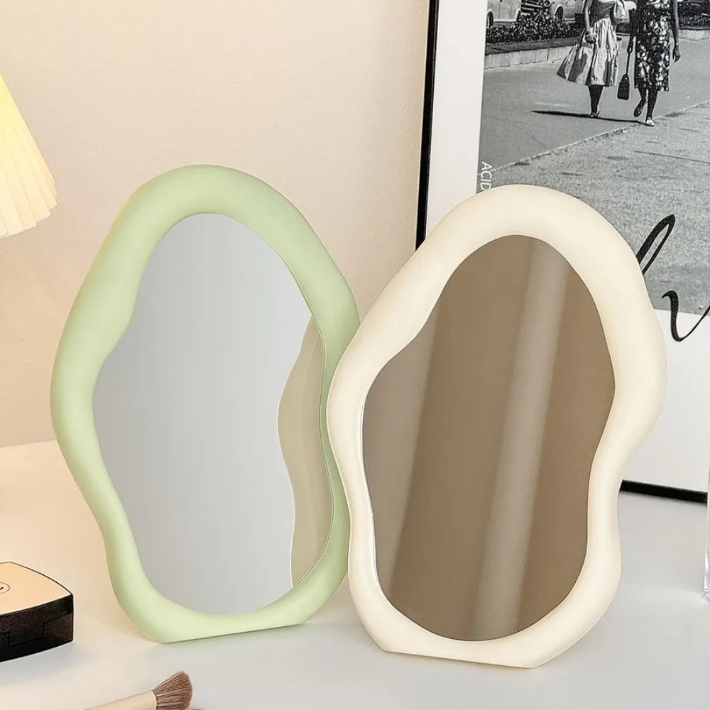 1pc estilo creme espelho de maquiagem decorativo irregular simples espelho de cômoda em forma de nuvem espelho de parede de cabeleireiro francês
