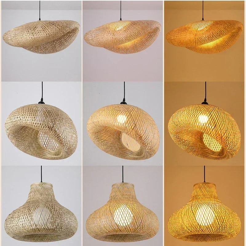 2025 mais novo pingente de bambu lâmpadas luzes teto rattan vime lustre mão malha trança suspensa casa jantar trançado decoração quente