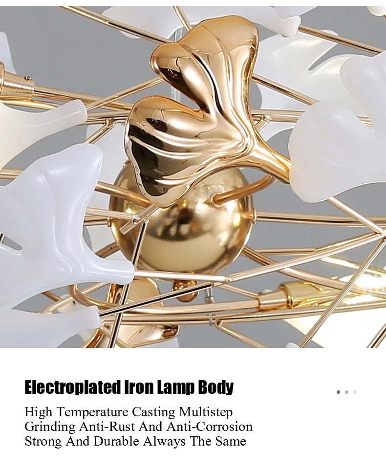 Moderno nórdico ginkgo ramo folha g9 led lustre de teto para sala estar jantar luminária decoração casa lustre iluminação interior