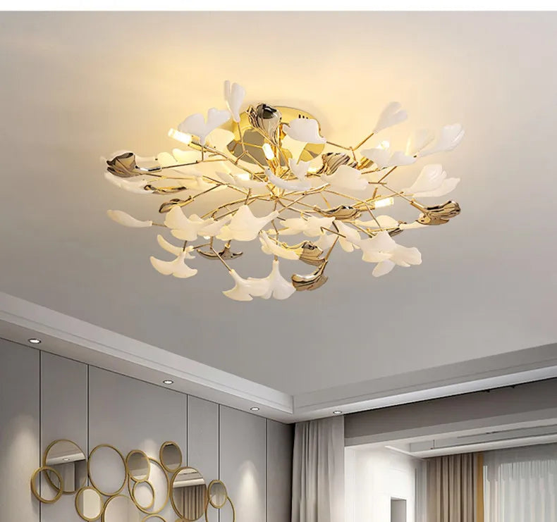 Moderno nórdico ginkgo ramo folha g9 led lustre de teto para sala estar jantar luminária decoração casa lustre iluminação interior