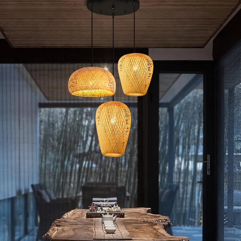 2025 mais novo pingente de bambu lâmpadas luzes teto rattan vime lustre mão malha trança suspensa casa jantar trançado decoração quente