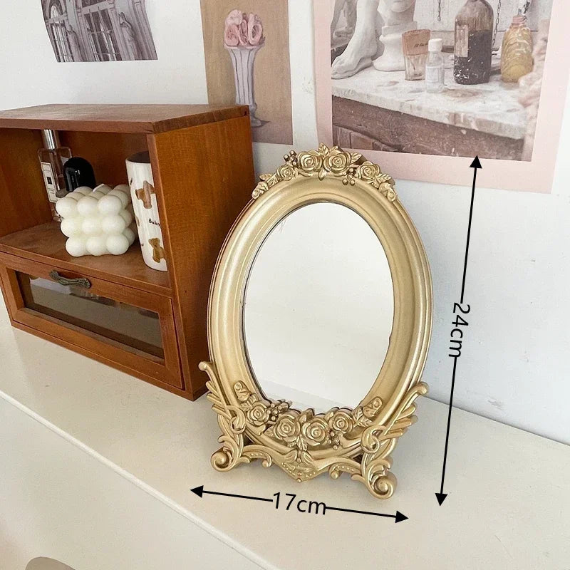Molde de escultura rústica, espelho dourado, bandeja de decoração para casa, espelho decorativo para quarto, mesa, maquiagem