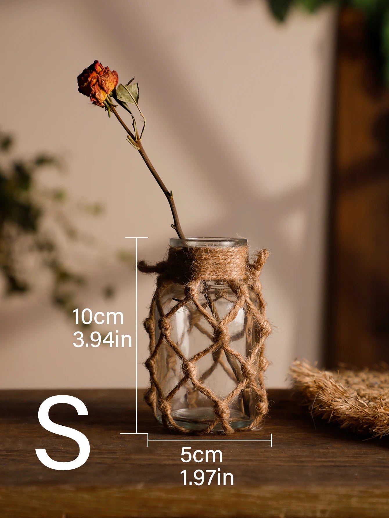 Mão tecido corda de cânhamo vaso de vidro flor seca decoração arte vaso de vidro nordic sala estar decoração mesa quarto boho decoração para casa