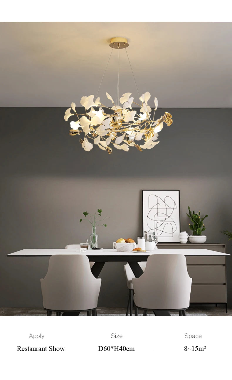 Moderno nórdico ginkgo ramo folha g9 led lustre de teto para sala estar jantar luminária decoração casa lustre iluminação interior