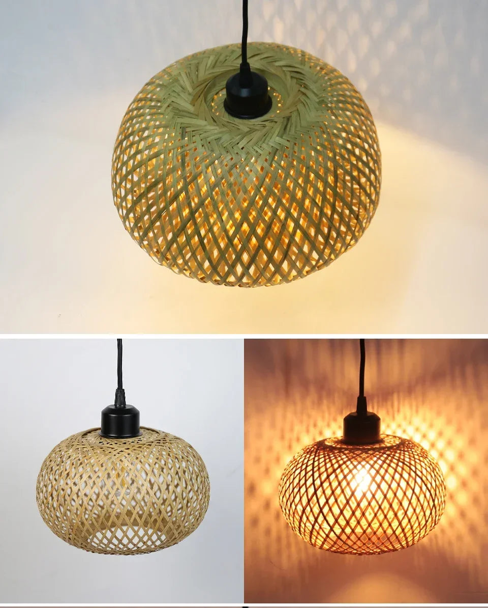 Lâmpada pingente de bambu lustre pendurado lâmpada artesanal rattan pingente luminária restaurante sala jantar iluminação interior