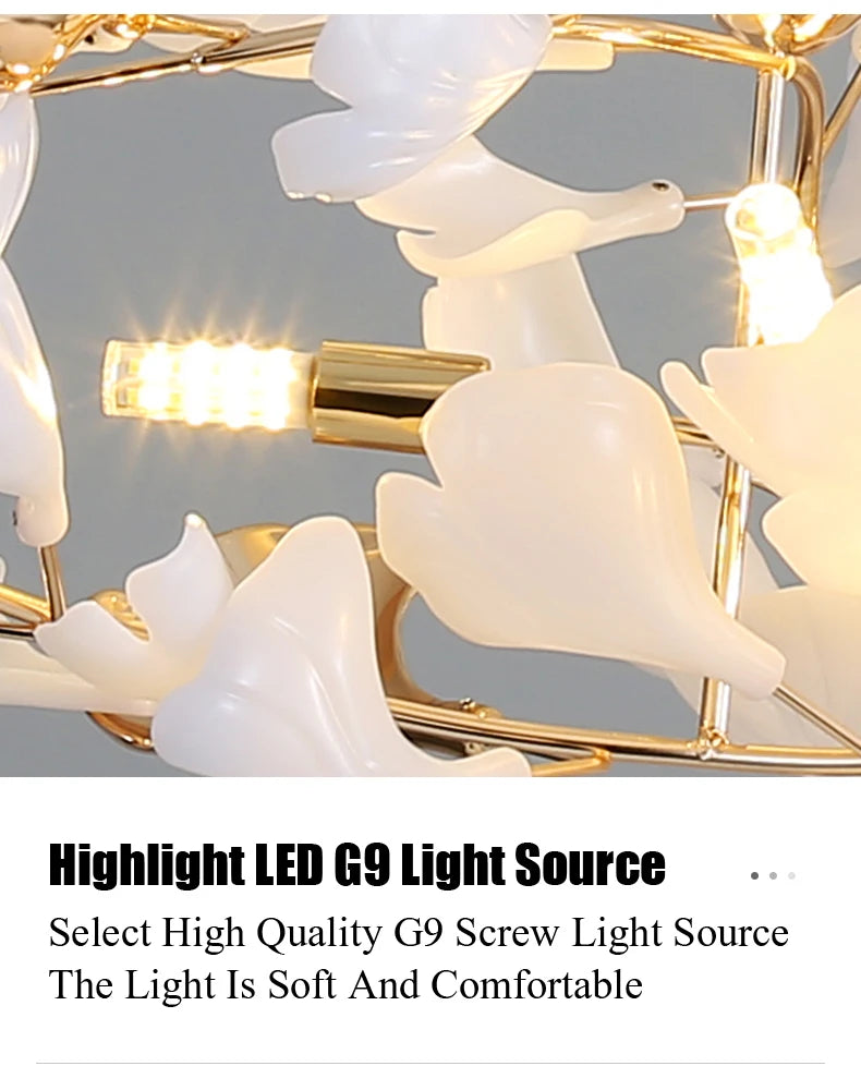 Moderno nórdico ginkgo ramo folha g9 led lustre de teto para sala estar jantar luminária decoração casa lustre iluminação interior
