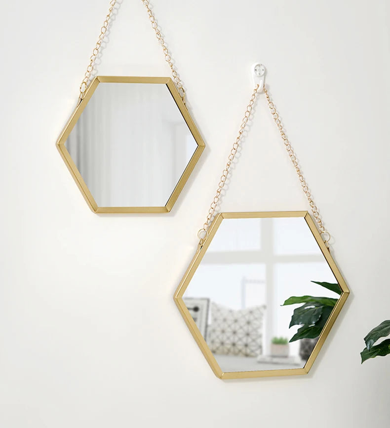 Forma hexagonal espelho decorativo decoração da parede maquiagem pendurado espelho banheiro espelho cosmético quarto decoração da parede