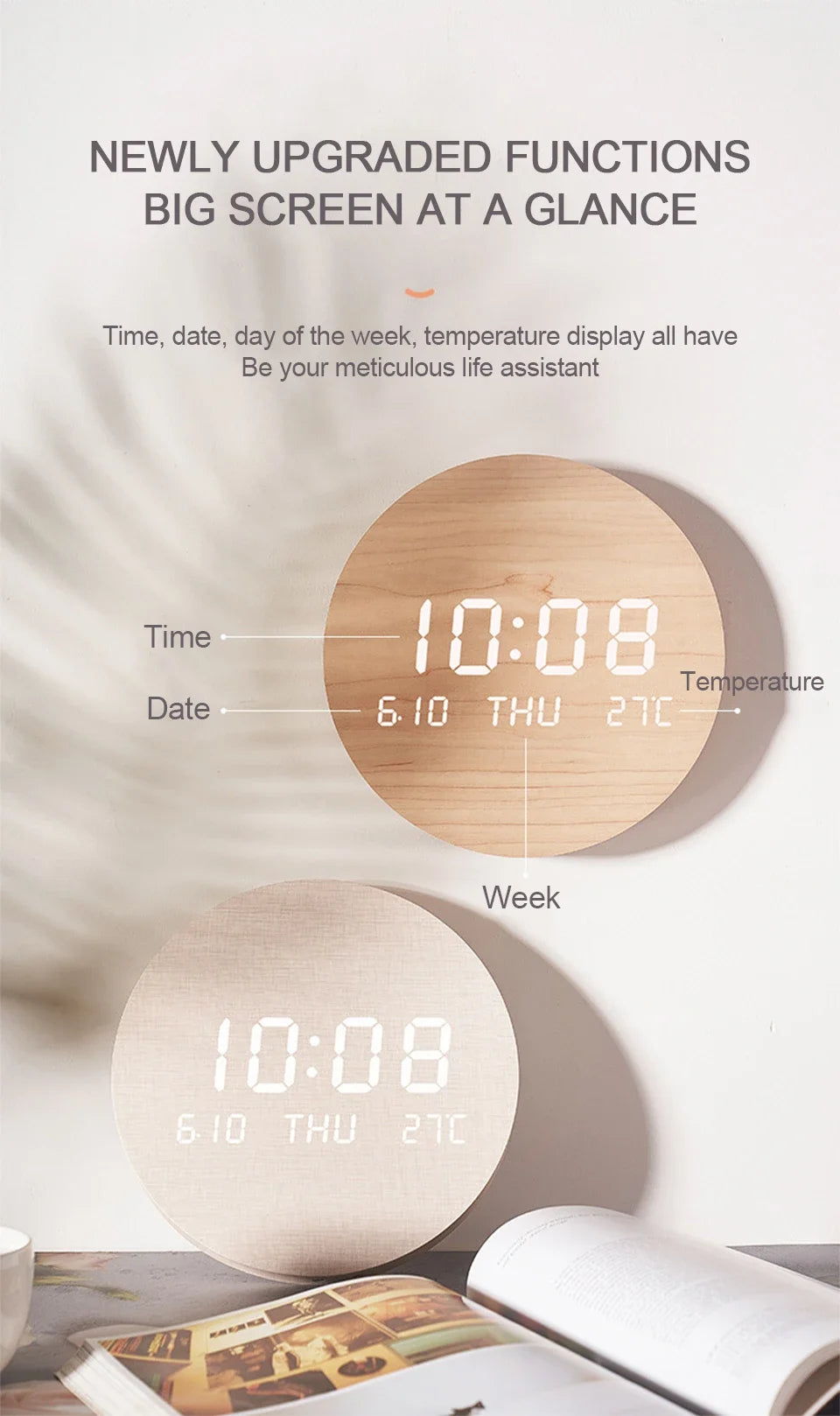 Relógio de parede digital led temperatura data hora multi-função display sala de estar casa quarto relógio silencioso moda relógio de parede