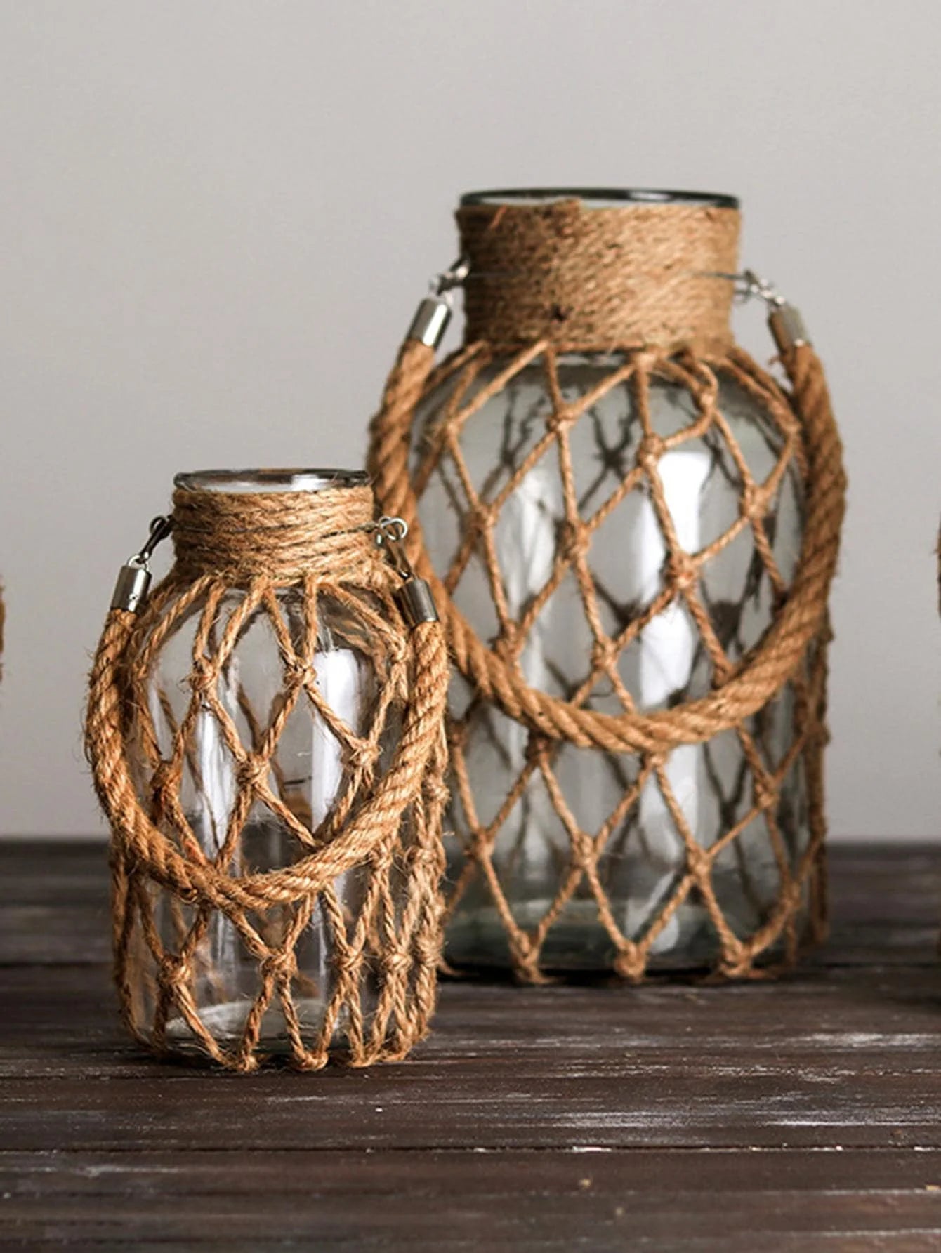 Mão tecido corda de cânhamo vaso de vidro flor seca decoração arte vaso de vidro nordic sala estar decoração mesa quarto boho decoração para casa