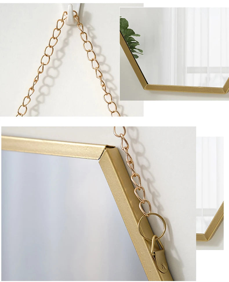 Forma hexagonal espelho decorativo decoração da parede maquiagem pendurado espelho banheiro espelho cosmético quarto decoração da parede