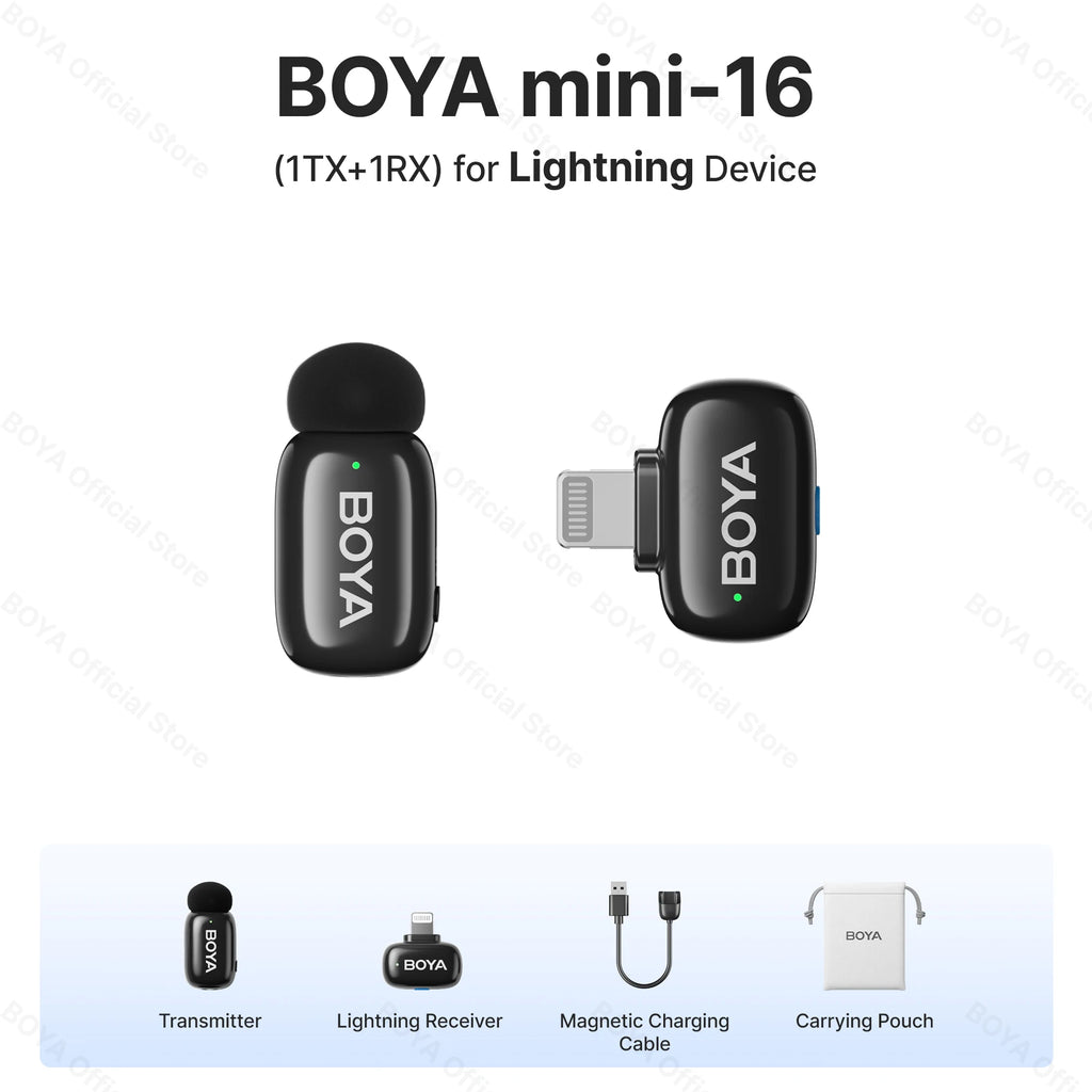 BOYA BOYA Mini Microfone de lapela sem fio com cancelamento de ruído para iPhone iPhone15-16 iPad Android Tipo C Smartphone, Câmera, YouTube Jogo Áudio ao vivo Gravação de vídeo Entrevista Vlog Transmissão sem fio 100m