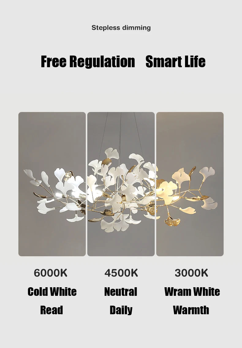 Moderno nórdico ginkgo ramo folha g9 led lustre de teto para sala estar jantar luminária decoração casa lustre iluminação interior