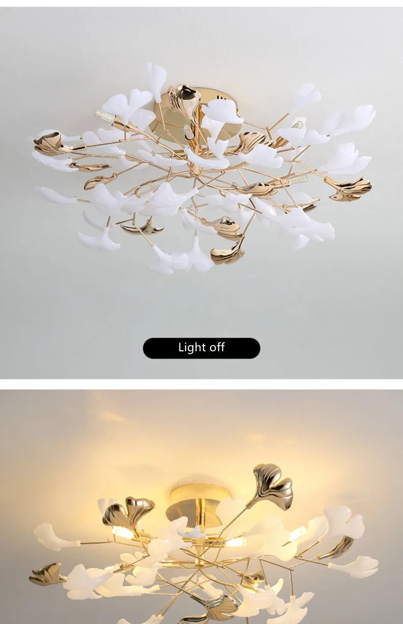 Moderno nórdico ginkgo ramo folha g9 led lustre de teto para sala estar jantar luminária decoração casa lustre iluminação interior