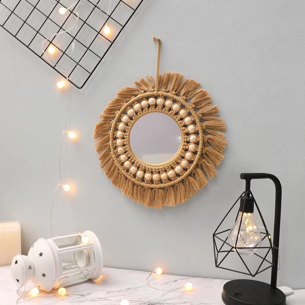 Espelhos de parede redondos decoração do quarto mão tecido espelho decorativo pendurado na parede para apartamento sala estar quarto decoração casa