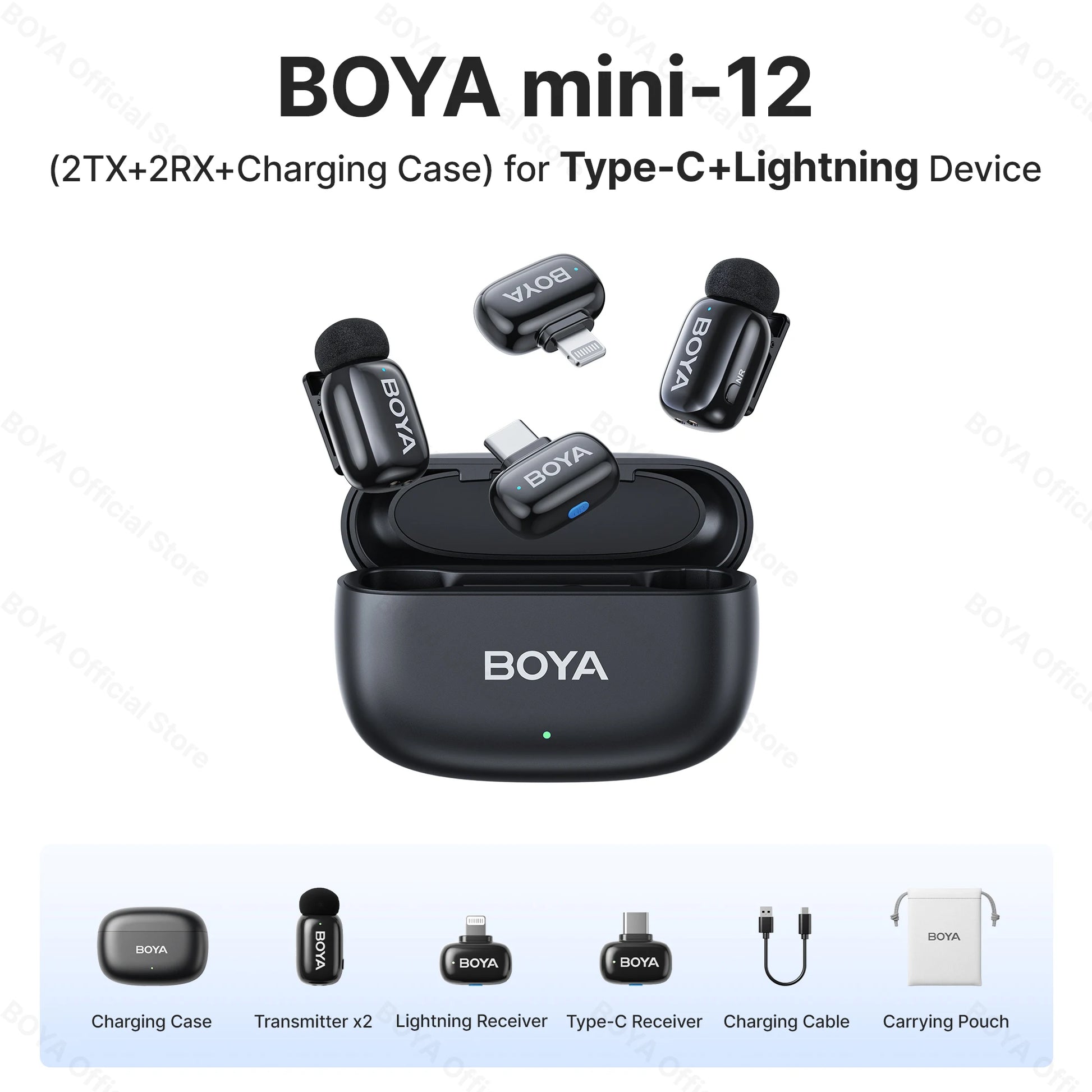 BOYA BOYA Mini Microfone de lapela sem fio com cancelamento de ruído para iPhone iPhone15-16 iPad Android Tipo C Smartphone, Câmera, YouTube Jogo Áudio ao vivo Gravação de vídeo Entrevista Vlog Transmissão sem fio 100m