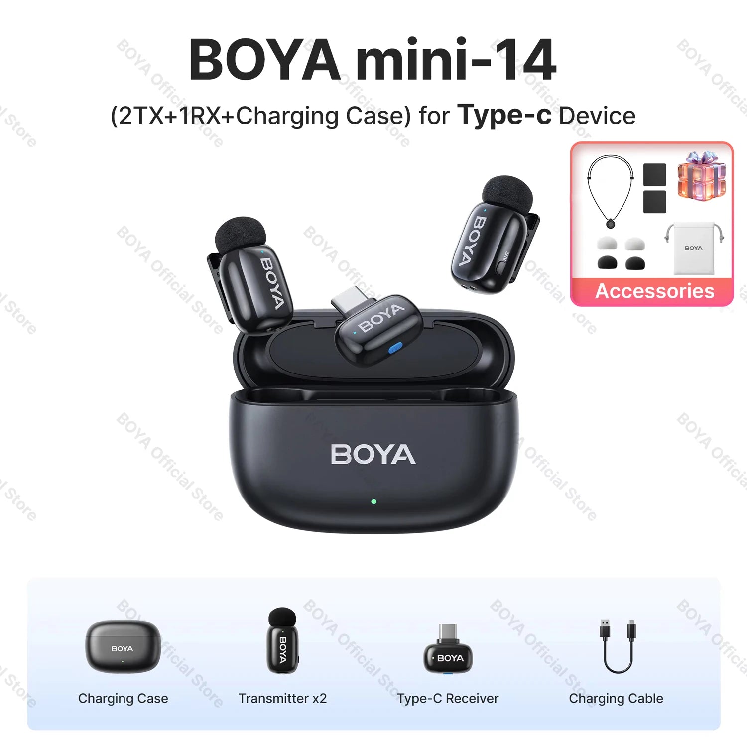 BOYA BOYA Mini Microfone de lapela sem fio com cancelamento de ruído para iPhone iPhone15-16 iPad Android Tipo C Smartphone, Câmera, YouTube Jogo Áudio ao vivo Gravação de vídeo Entrevista Vlog Transmissão sem fio 100m