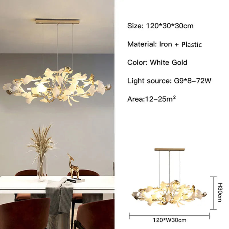 Moderno nórdico ginkgo ramo folha g9 led lustre de teto para sala estar jantar luminária decoração casa lustre iluminação interior