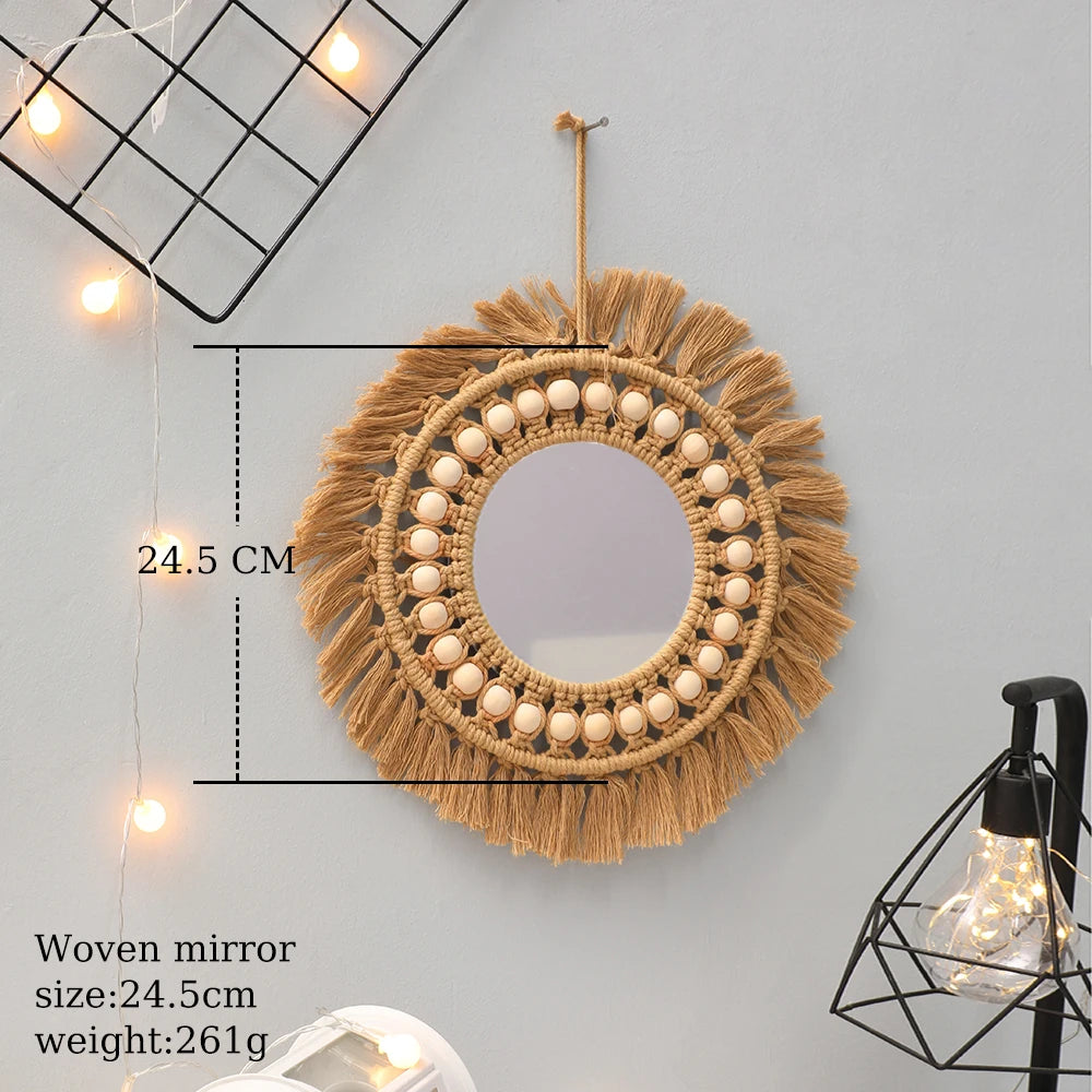 Espelhos de parede redondos decoração do quarto mão tecido espelho decorativo pendurado na parede para apartamento sala estar quarto decoração casa